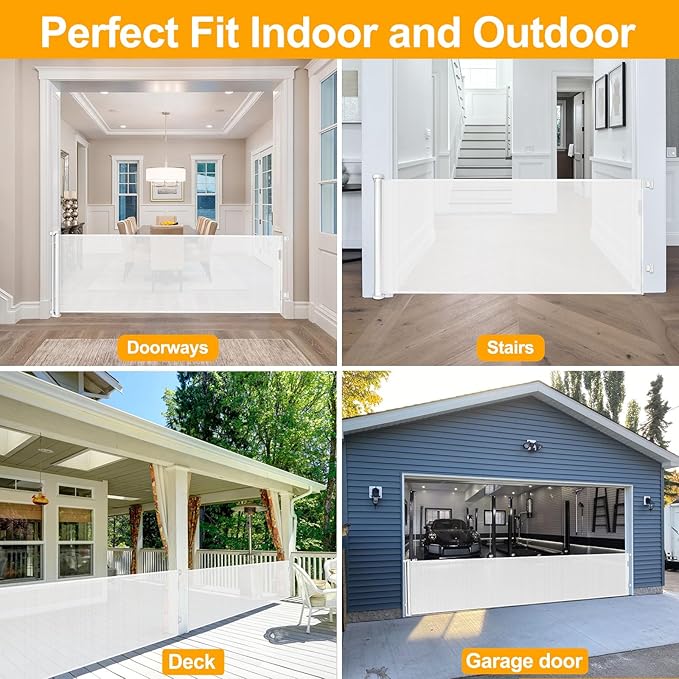 140 Inch Extra Long Baby Gates for Large Openings Outdoor Retractable Baby Gate Long Baby Gates Indoor Extra Long Dog Gates for Doorway Extra Wide Baby Gates Extra Large Baby Gates Extra-long Pet Gate