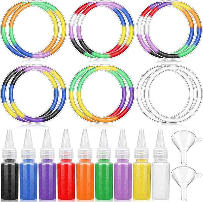 Libima 50 Pcs Sand Art Kits Include 36 Pcs Sand Art Bracelets 9 Bottles Colored Sand 5 Pcs Clear Plastic Small Funnel for Art Crafts Party Favors Supplies(Colorful)