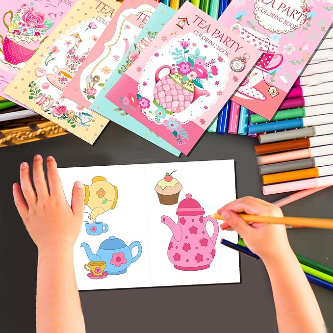 littkeef cliaet 16 Pcs Tea Party Coloring Books Tea Party Party Favors Bunnies Bulk Mini Coloring Books Bulk for Kids DIY Art Drawing Activity Book Set for Tea Party Themed Birthday Party Supplies