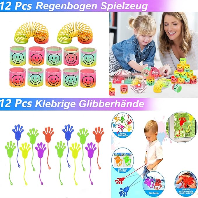 96Pcs Slime Party Favors for Kids,Unicorn Party Favors Birthday Gift with Hands Sticky,Scratch Bookmark,Dinosaur Slap Bracelets,Mini Slinky,Paper Treat Bags for Boys Girls Fun Fidget Toys