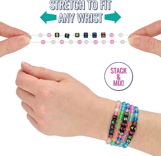 Expressions 16pc Tear & Share Bracelets w/ GLOW IN THE DARK Beads - Novelty Message Bracelets To Share With Friends, Colorful Letter Beaded Bracelets, Shareable Party Favor Jewelry For Kids And Teens