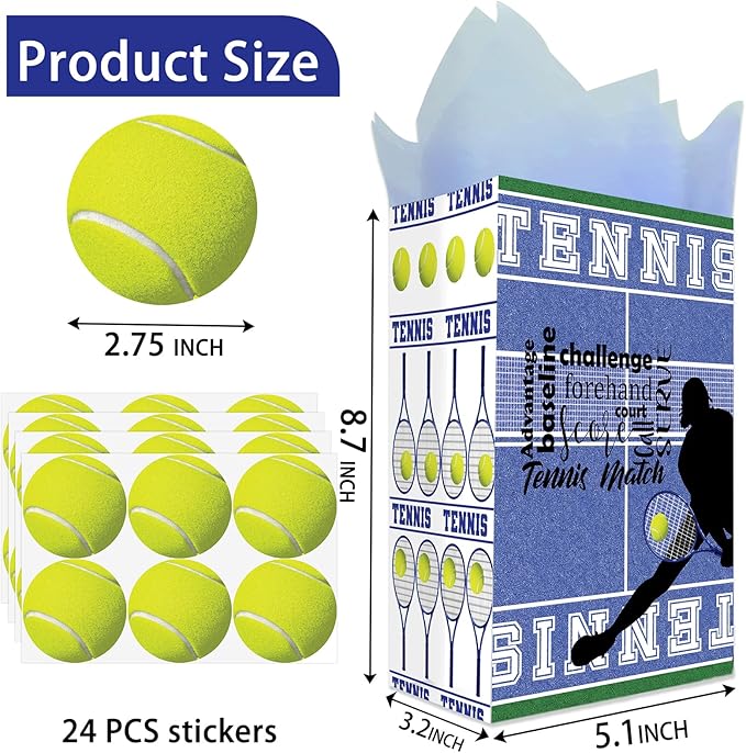 24 Tennis Party Favor Bags Tennis Goodie Bags Tennis Party Favors for Kids Tennis Birthday Party Supplies