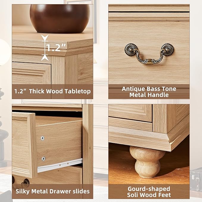 Farmhouse 4 Drawer Dresser for Bedroom, 37" Tall Rustic Chests of Drawers w/ 4 Solid Wood Feet, Mid Century Modern Wooden Closet Storage Dressers Organizer for Living Room, Hallway,Natural