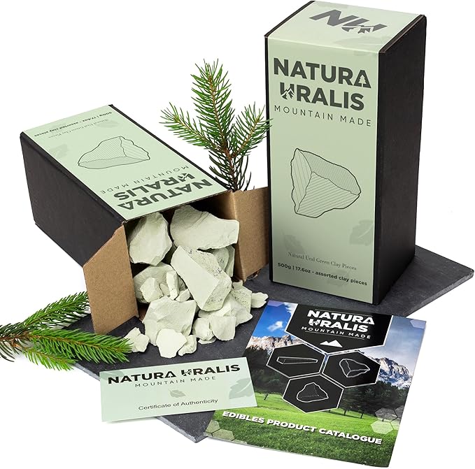 Ural Green Clay | 17oz of Natural Green Clay, Pastel to Verdant Green - Amazing Crunch, Satisfying Earthy, Velvety and Firm Texture, ASMR Sensation