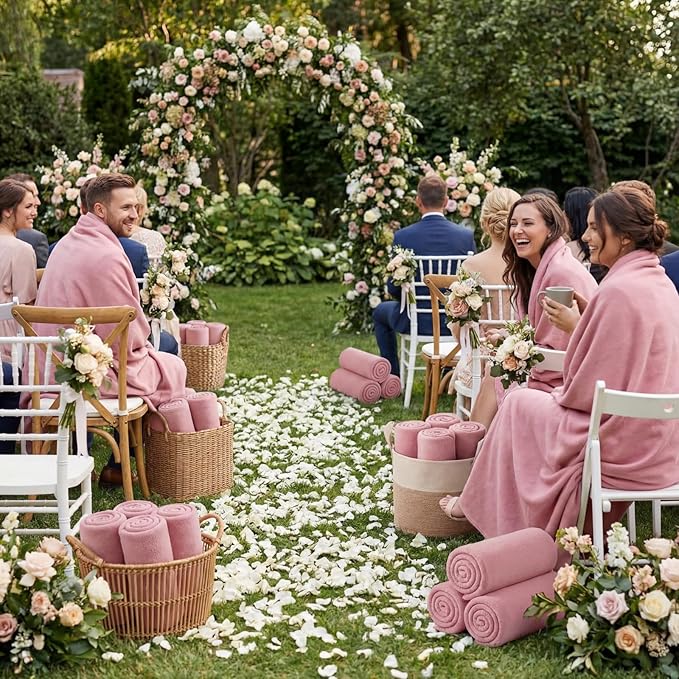 Kinlop Fleece Blanket Bulk 60 x 50 Inch Soft Lightweight Fleece Cozy Blanket Warm Throw Plush Pet Throw for Bed Couch Sofa Home Office Wedding Gifts Travel Camping(Grayish Pink,40 Packs)