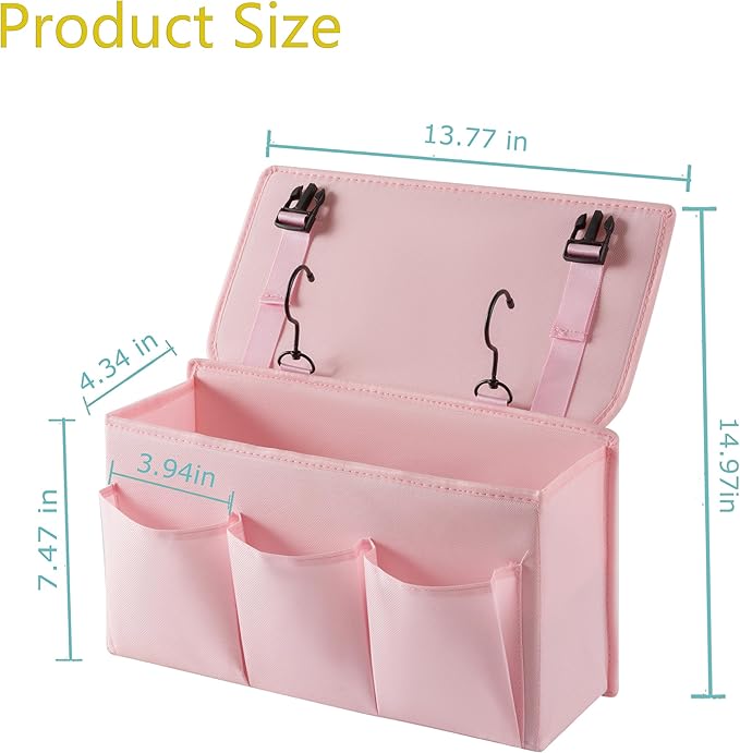 Bedside Caddy Bedside Storage Organizer,Bed Caddy With Thickened Material Suitable for Homes, Dormitories, Hospitals, Cribs, RVs，Great for Magazines,Books,Remote, Phone (Pink)