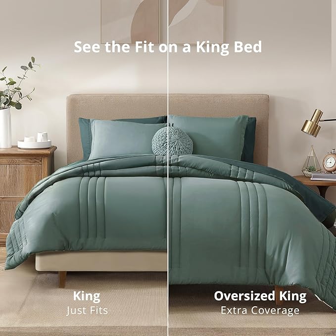 Monbix King Size Comforter Set - 7 Pieces Bed in a Bag King, Sage Green Bedding Sets with Comforter, All Seasons Comforter Bed Set with Sheets, Pillowcases & Shams