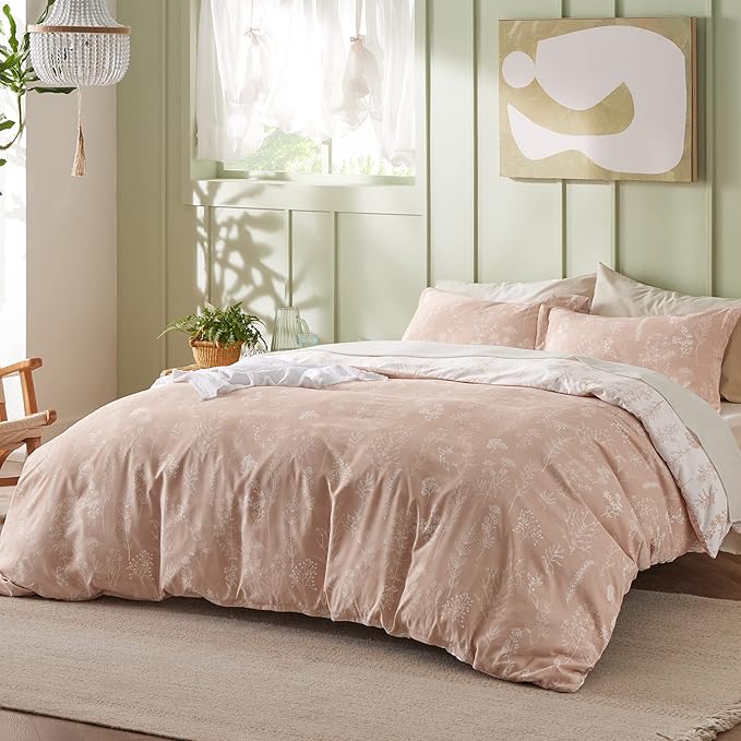 Bedsure Full Comforter Set - Dusty Rose Bed Set, 3 Pieces Cute Floral Bedding, 1 Soft Reversible Botanical Flowers Comforter and 2 Pillow Shams