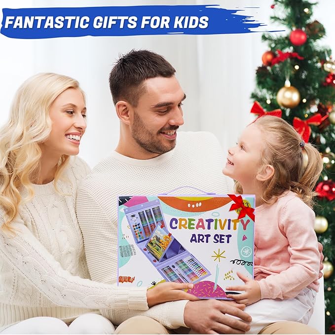 All in One Art Supplies, Art Kit Includes Easel, Origami Paper, Colored Pencils, Crayons, Drawing Book, Coloring Book, Watercolor Pens, Markers and Oil Pastels, Gifts for Girls Boys Teens, Purple