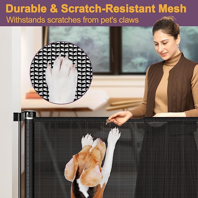 42" Tall X 100" Extra Wide Retractable Baby Gates for Large Openings Extra Tall Dog Gates for Doorways Extra Tall Pet Gate Indoor Outdoor Long Baby Gate Extra Tall Mesh Gate, Black