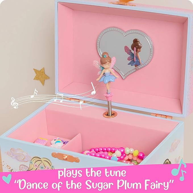 Giggle & Honey Musical Fairy Jewelry Box for Girls - Kids Music Box with Spinning Fairy and Mirror, Princess Birthday Gifts for Little Girls, Childrens Jewelry Boxes for Ages 3-10 - 6.8 x 5.3 x 6 in