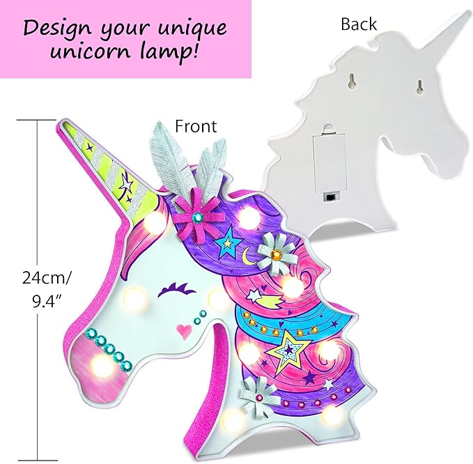 KRAFUN Easy DIY Unicorn LED Night Light Kids Lamp Kit for Girl Crafts – My First Beginner Arts and Crafts Gift, STEM STEAM Toys Painting Lamp with Marker for Age 5 6 7 8 9 10 11 12 Year Old