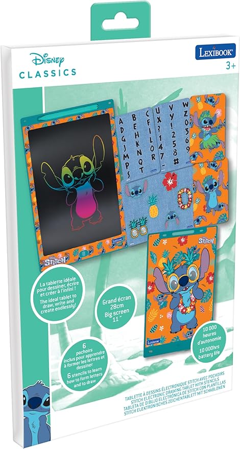 Lexibook, Disney Stitch Magic Slate, Art and Craft Toy for Girls and Boys, A4 Size with Multicolored Drawings, Blue / Orange, CRT10D