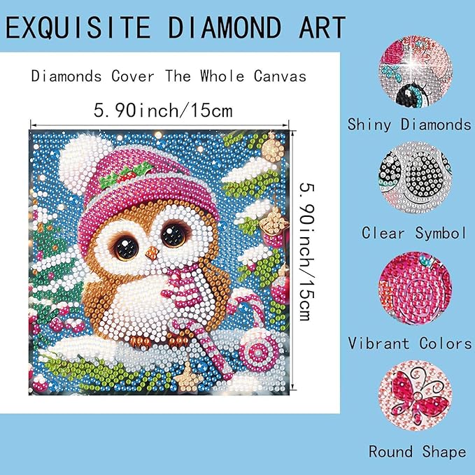 ajepon 4 Packs Christmas Diamond Art Kits for Kids Beginners-Cute Animals Diamond Painting Kits Without Frame,Cartoon Animal Diamond Painting Kits Full Drill Gem Art for Home Decor 6x6inch