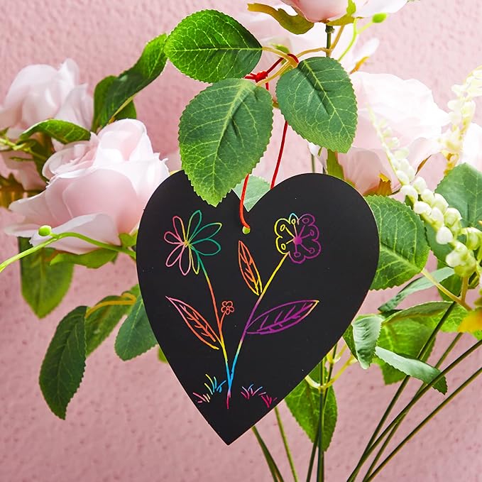 JOYIN 24 Packs Valentines Day Cards with Scratch Heart Paper, Magic Color Heart Rainbow Scratch Cards for Kids Crafts and Art Classroom Exchange, Valentine's Party Favors