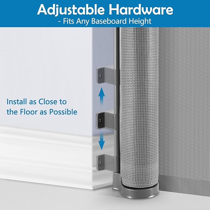 90 Inch Extra Long Baby Gate Retractable Dog Gate Outdoor Gates for Decks Indoor Child Gates for Wide Openings Extra Wide Retractable Baby Gate Retractable Gate Long Dog Gate for Doorway, Porch, Gray