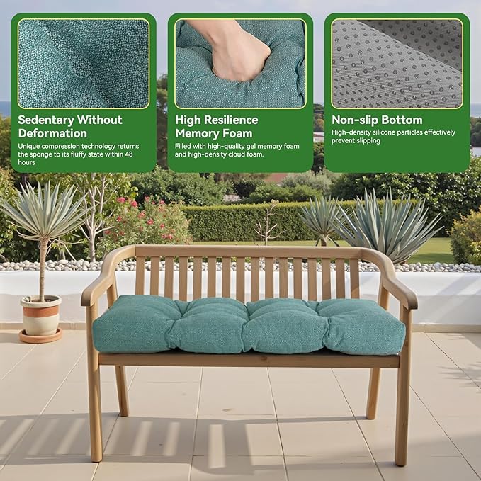 Waterproof Bench Cushion 36 Inch - Oliven Fabric, High-Density Foam, Non-Slip Bottom, Soft Durable Outdoor Tufted Long Seat Cushion for Window Garden Furniture (Water Blue, 36x14x4 Inch)