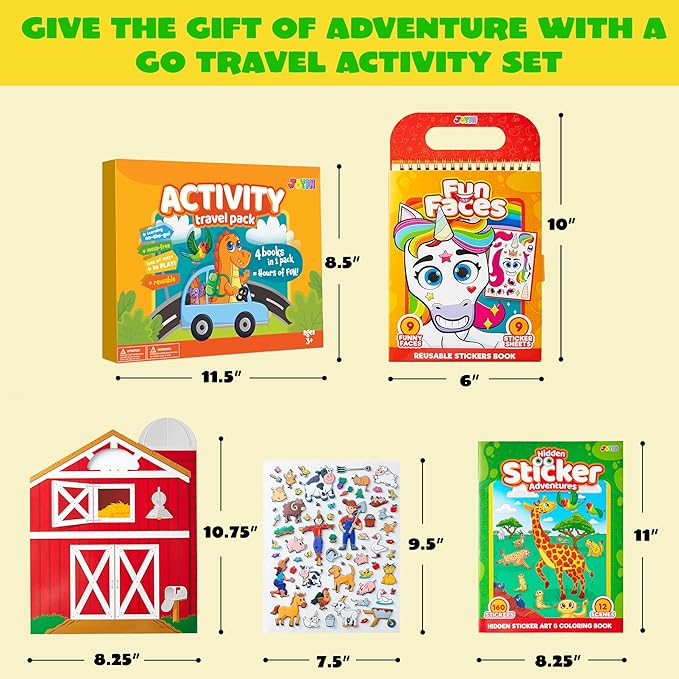 JOYIN 3 Pcs Activity Books for Kids, Make a Face Reusable Stickers, Hidden Pictures Books, Travel Toys for Boys Girls
