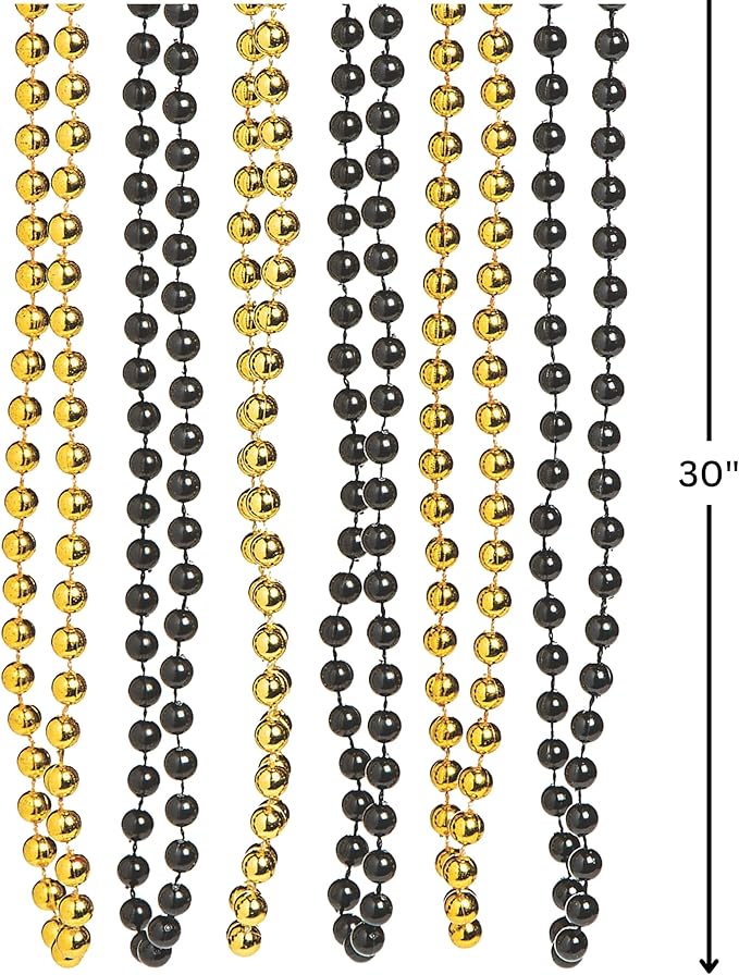 Fun Express Black And Gold Beaded Necklaces for Mardi Gras (set of 48) New Years Party Supplies