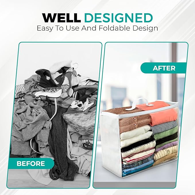 6 pack Clear Plastic Storage Bag with Zipper, Foldable Moving Bag for Comforters, Blankets, Bedding, Storage Containers, Breathable, Durable Clothes and Duvet Closet Organizers, 20x20x8