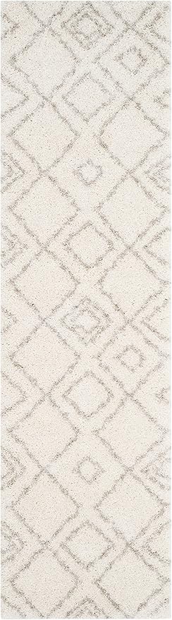 SAFAVIEH Arizona Shag Collection 2'3" x 14' Ivory/Beige ASG744A Moroccan Diamond Non-Shedding 1.6-inch Thick Living Room Dining Entryway Foyer Hallway Runner Rug