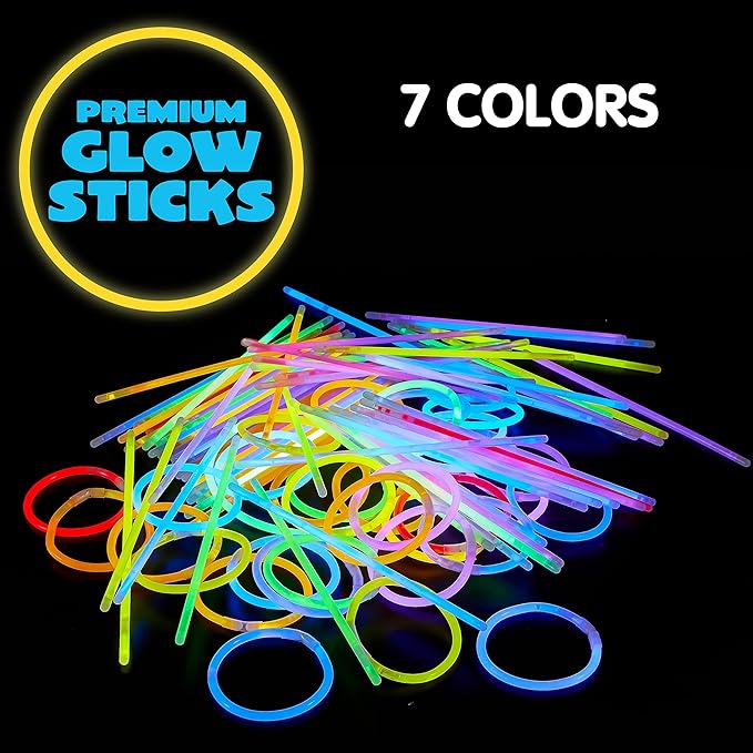 JOYIN 100 Pcs 8" Glowsticks, Bracelets Necklaces, Glow in the Dark Party Favors, Easter, Christmas, Halloween Supplies Pack, Football Party Supplies