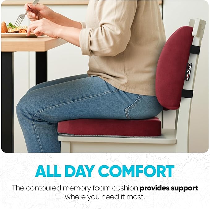FORTEM Seat Cushion, Office Chair Cushion, Lumbar Support Pillow for Office Chair, Memory Foam Sciatica Coccyx Tailbone Pressure Pain Relief, Car Sitting Pad, Washable Non Slip