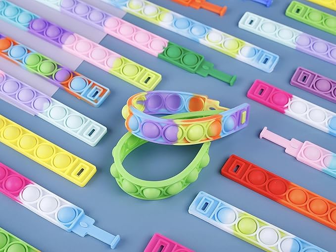 80Pcs Pop Bracelet Fidget Toy, Wearable Fidget Bracelets Push Poping Bubble Sensory Toys Stress Relief Finger Press Silicone Wristband for Kids and Adults ADHD ADD Autism Anxiety