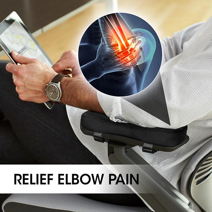 ZNCMRR 2 Pack Office Chair Armrest Pads Covers with Memory Foam Elbow Pillow for Forearm Pressure Relief, Black Arm Rest Covers for Office Chairs, Wheelchair, Comfy Gaming Chair(Black)