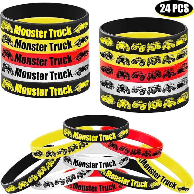 24PCS Monster Truck Rubber Bracelets Silicone Wristbands -Big Car Party Supplies Birthday Racing Baby Shower Party Favors