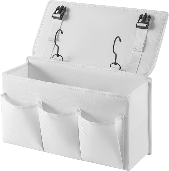 Bedside Caddy Bedside Storage Organizer ,Bed Caddy With Thickened Material Suitable for Homes, Dormitories, Hospitals, Cribs, RVs，Great for Magazines,Books ,Remote, Phone (white)