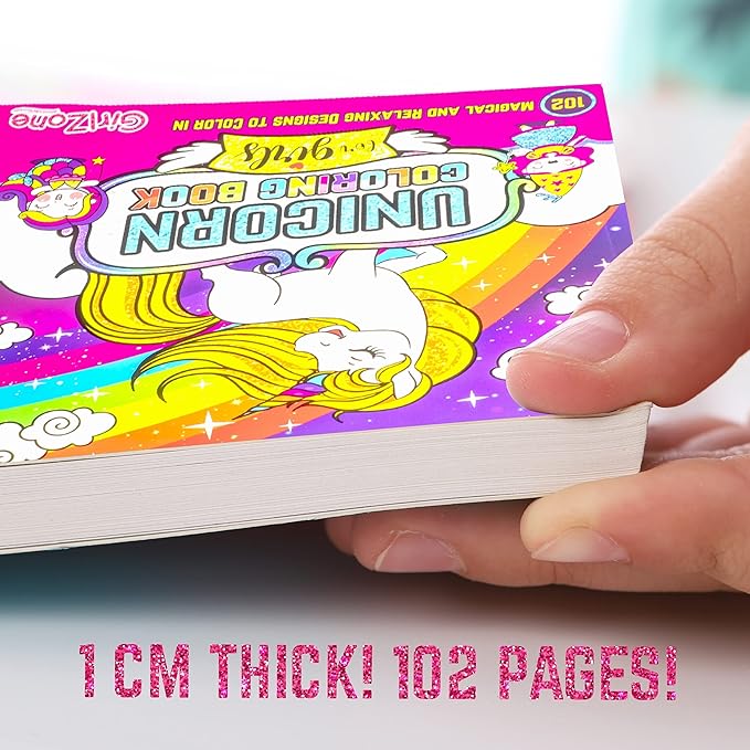 GirlZone Unicorn Coloring Book for Kids Ages 4+, Arts and Crafts Unicorn Coloring Books with 102 Fun Designs Like Fairies and Sea Animals for Teen Girls