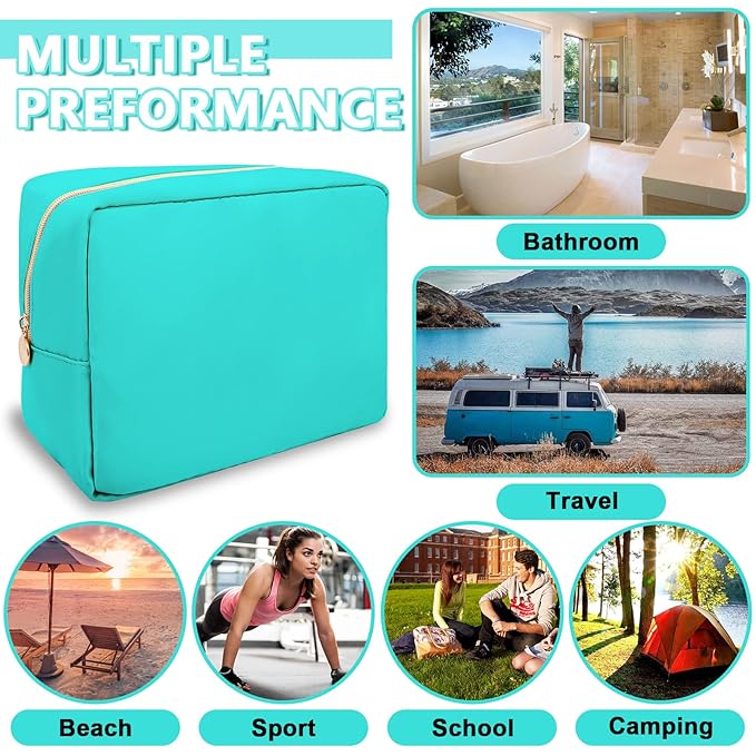 UIXIZQ Large Makeup Bag Pouch,Nylon Women Travel Toiletry Storage Bag Preppy Cosmetic Bag for Girls,Big Makeup Organizer Bag Cute Zipper Pouch Skincare Bag for Sport Work Gift(Large-Cotton Candy)