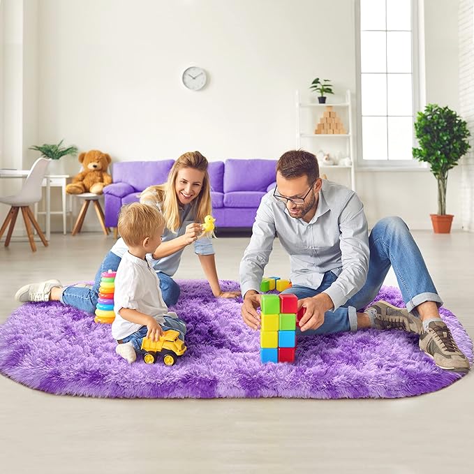 Noahas Oval Fluffy Purple Rug 2.6X5.3 Small Kids Rugs for Bedroom Girls And Boys Aesthetic,Bedside Bedroom Rug,Ultra Soft Runner Carpet Modern Shaggy Nursery Area Rugs Home Decor''