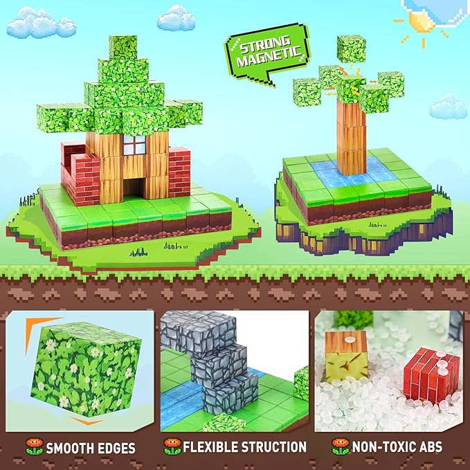 civan Magnetic Blocks Set 63pcs, Magnetic Building Blocks Construction Toys for Kids Boys & Girls Age 3-4 4-5 6-8, Stem Montessori Sensory Toys for Toddlers Fidget Toys