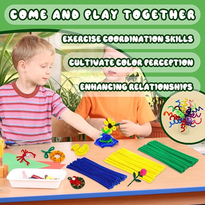 Hssugi Green Pipe Cleaners, 100PCS Pipe Cleaners Craft Supplies, Glitter Golden Pipe Cleaners Bulk Fuzzy Sticks for DIY Art and Craft Projects Home Decoration