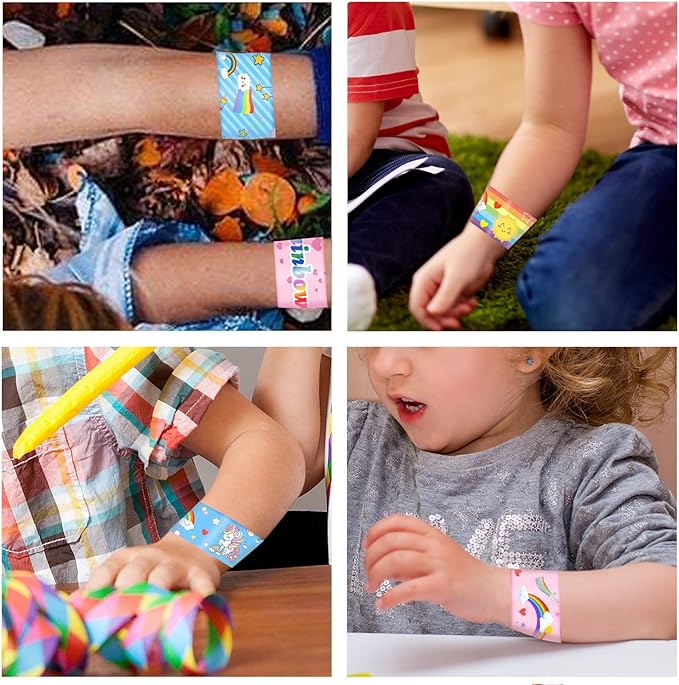48PCS Rainbow Party Favors Rainbow Unicorn Slap Bracelets Wristbands for Rainbow Unicorn Birthday Decorations Supplies Goodie Bag Fillers for Boys Girls