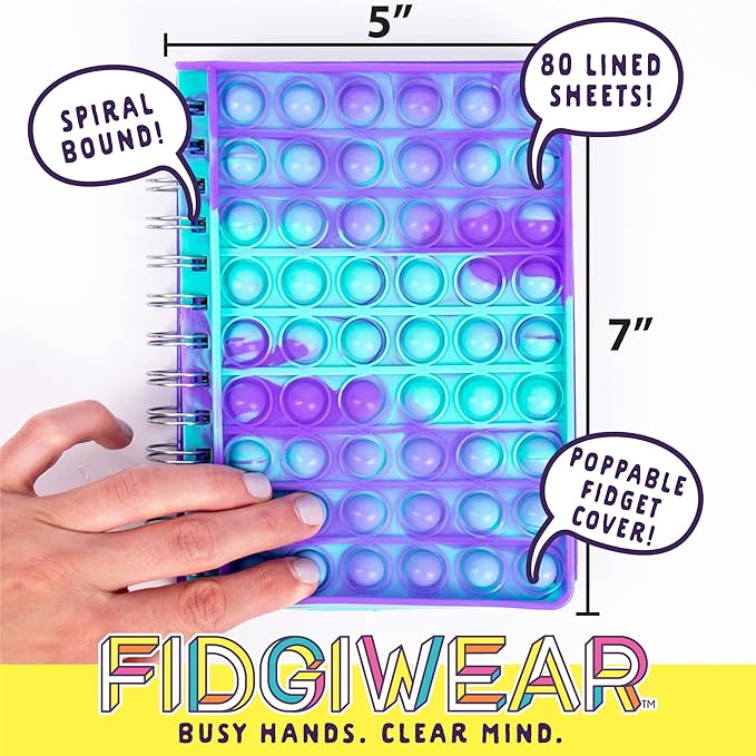 Just My Style Fidgiwear Purple Push & Pop Journal By Horizon Group USA, Poppable Fidget Toy Spiral-Bound Journal Includes Never-Ending Poppable Fidget Toy Cover & 80 Pages, Pop Fidget Sensory Notebook
