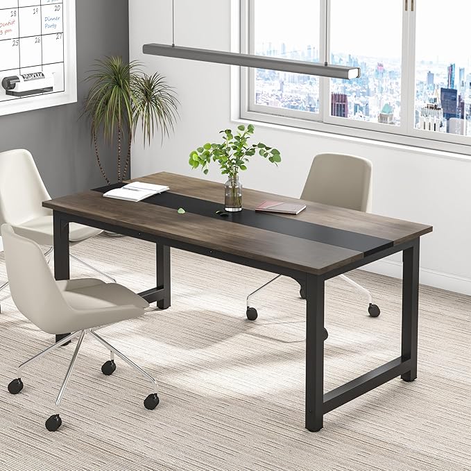 Tribesigns 63” Executive Desk, Large Office Computer Desk with Thicken Frame, Modern Simple Workstation Business Furniture for Home Office, Vintage Grey/Black