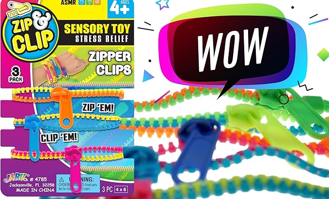 JA-RU Triple Fidget Zipper Bracelet Set (3 Bracelets in 1 Pack) 7.5" Neon Colors Fidget Toy for Kids Friendship Bracelet, Fidget Bracelet Hand Sensory Toys Party Favors Girls Toys. 4785-1