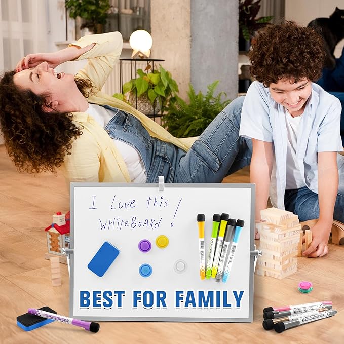 Grtard Magnetic Dry Erase Board with Stand, 18''x14'' Double-Sided White Board for Kids, Desktop Whiteboard with Stand, Large White Board, Desk Whiteboard Portable, Dry Erase Board for Kids, Memo