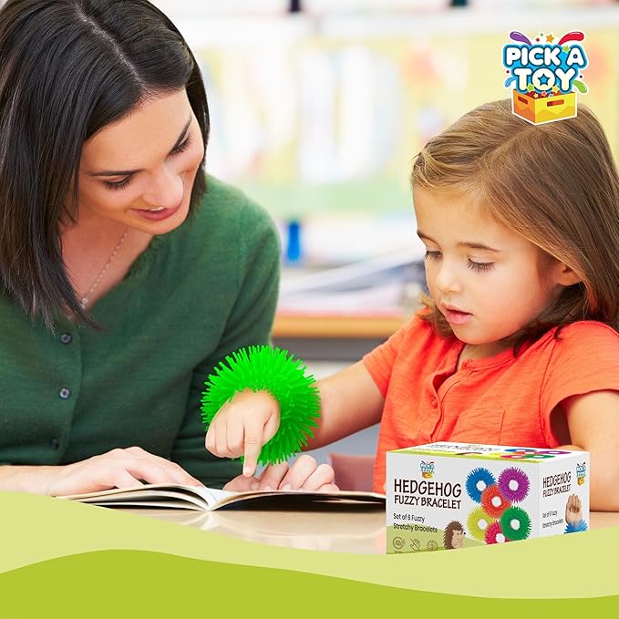 Fidget Bracelet Vibrant Squishy Fuzzy Toy 6-Pack of Flexible Wearable Jewelry, Sensory Rings Toys for Kids - Stretchy Silicone Bands with Textured