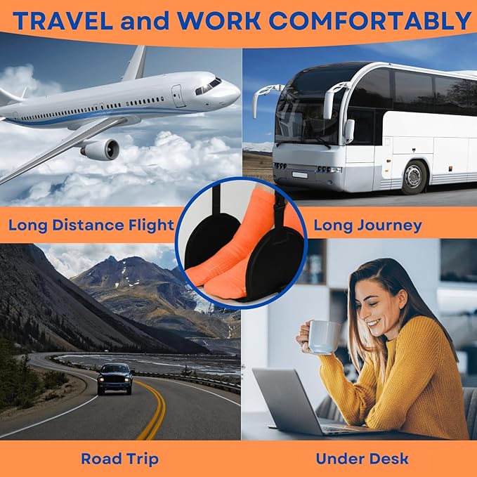 Foot Hammock for Plane Travel - Airplane Leg Hammock, Foot Sling for Traveling, Airplane Foot Rest with Rigid Base, Plane Leg Rest with Soft Foam, Air Travel Essentials for Flying