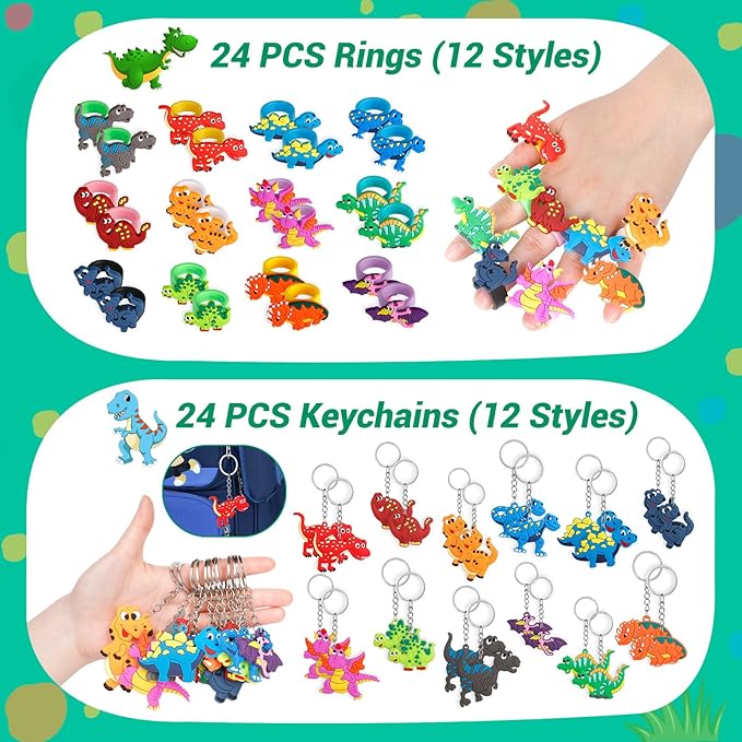 INNOCHEER Dinosaur Party Favors, Dinosaur Birthday Decorations 24 Pack Dinosaur Party Supplies Dinosaur Party Decorations, Dinosaur Goodie Bags for Birthday Party Favors for Kids 3-5 4-8 8-12 Dino
