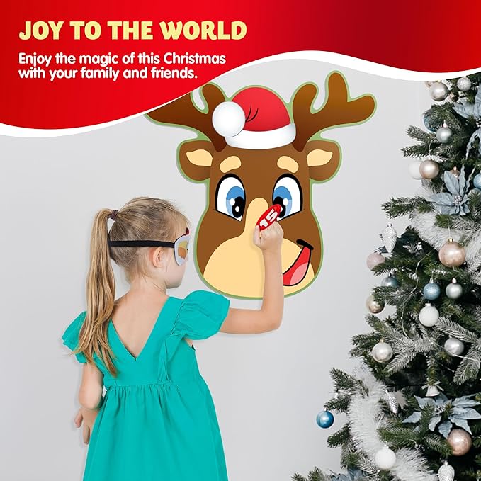 JOYIN 3 Christmas Pin the Tail Games for Christmas Party, Pin the Hat on Elf, Pin the Nose on Reindeer, Pin the Carrot on Snowman Game Pack with Christmas Blindfold. Christmas Party Game and Accessory