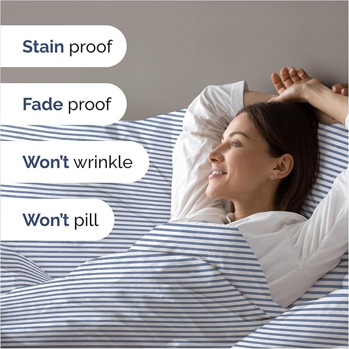 Duvet Cover Full Size Set - Extra Soft Full Size Duvet Cover 80 x 90 with 2 Pillow Shams - Hotel Luxury Easy Care and Fade Free w/Zipper Closures & Ties - Comfy Breathable Bedding Set (Blue Stripes)