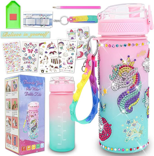 Gifts for Girls 4-12, Decorate Your Own Water Bottle Kits for Girls, Unicorn Diamond Crafts Painting Toys, Kids Water Bottle for School, Valentine's Day and Birthday Gifts Toys for Girls (Unicorn 2)