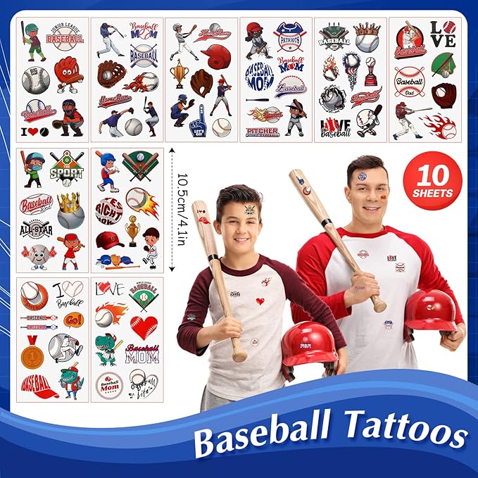 Aoriher Baseball Sport Party Favors for Kids, 15 Sets Sport Goodie Silicone Sport Bracelets Mini Stress Ball Keychain Temporary Tattoo Sticker Eraser for Sport Birthday Party Supplies Total 85 Pcs