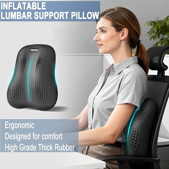 PROIRON Lumbar Support Pillow for Office Chair Car, Inflatable Back Support Pillow with Acupressure Nodes, Back Stretcher for Lower Back Pain Relief, Ergonomic Back Cushion for Gaming Desk Chair