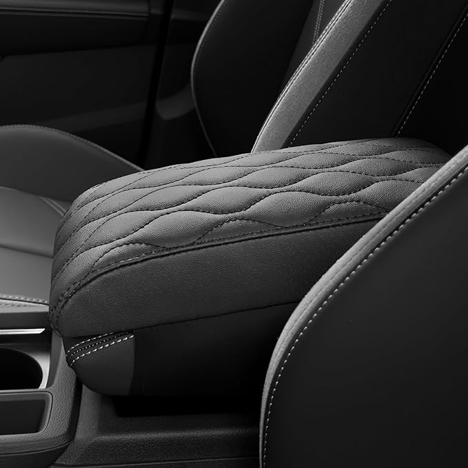 POKSRI Car Center Console Cover/pad PU Leather,Universal Armrest mat, Adjust Driving Posture Cushion,Protector Box,Memory Foam,Relieves Shoulder/arm Fatigue,Boosting Driving Safety